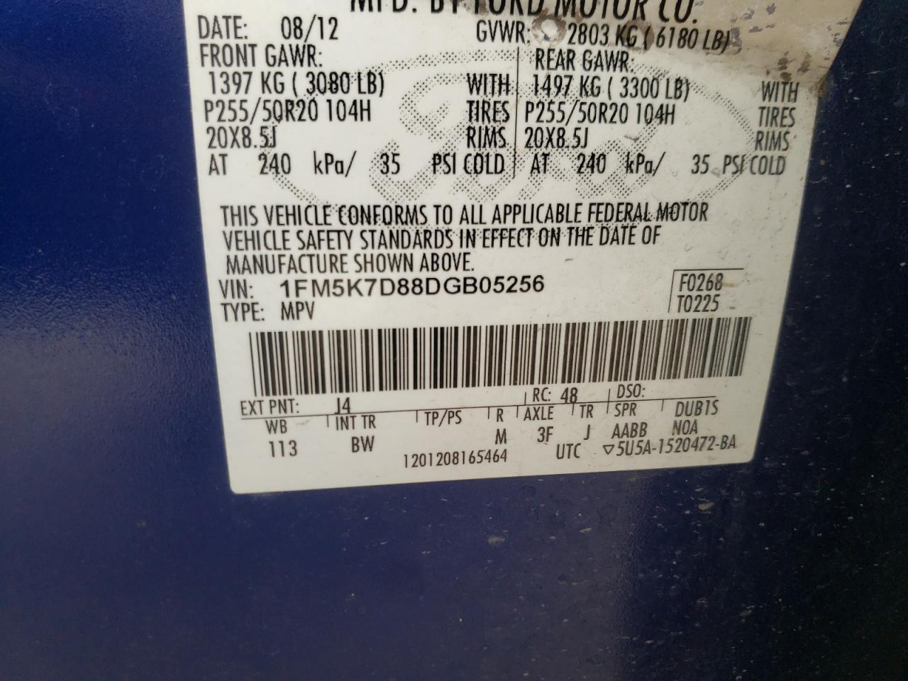 Photo 10 from auction – 2013 FORD EXPLORER X with VIN 1FM5K7D88DGB05256