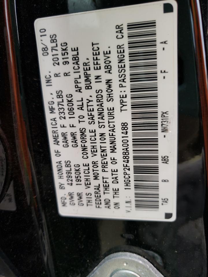 Photo 10 from auction – 2011 HONDA ACCORD LXP with VIN 1HGCP2F48BA001488