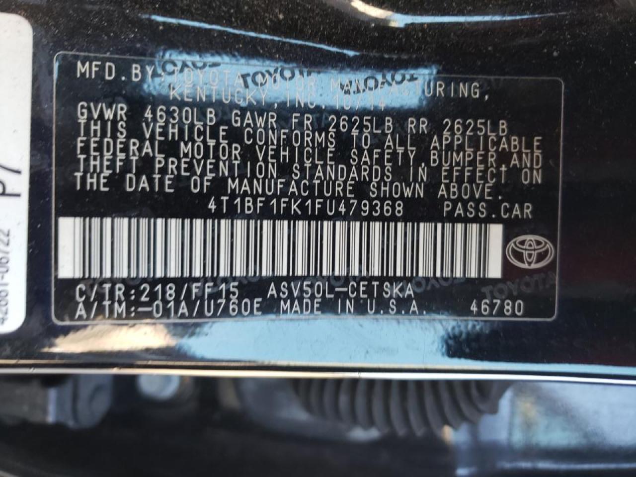 Photo 10 from auction – 2015 TOYOTA CAMRY LE with VIN 4T1BF1FK1FU479368