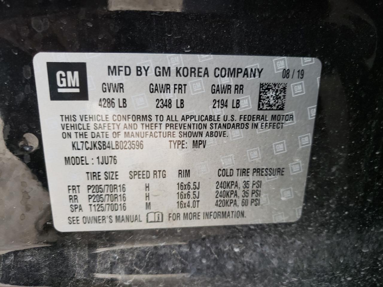 Photo 10 from auction – 2020 CHEVROLET TRAX LS with VIN KL7CJKSB4LB023596