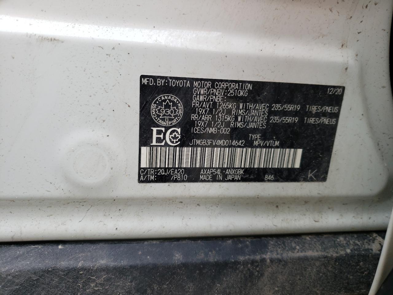 Photo 10 from auction – 2021 TOYOTA RAV4 PRIME with VIN JTMGB3FV4MD014642