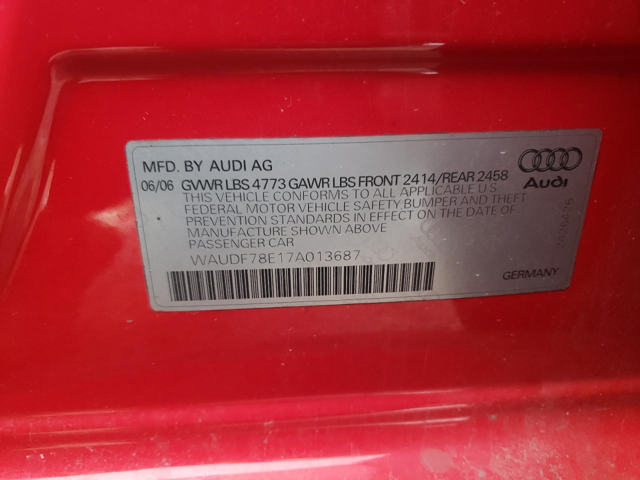 Photo 10 from auction – 2007 AUDI A4 2.0T QU with VIN WAUDF78E17A013687