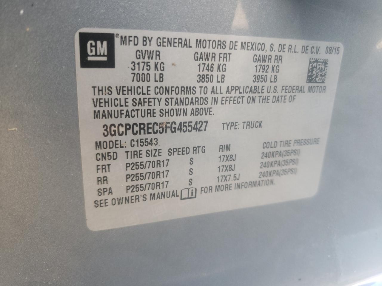 Photo 10 from auction – 2015 CHEVROLET SILVERADO with VIN 3GCPCREC5FG455427