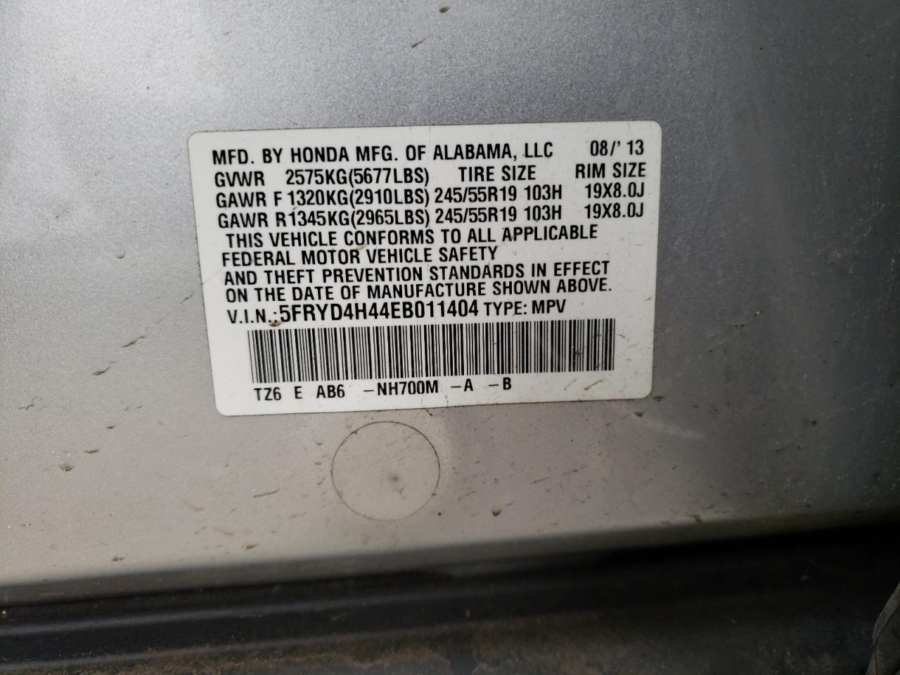Photo 10 from auction – 2014 ACURA MDX TECHNO with VIN 5FRYD4H44EB011404