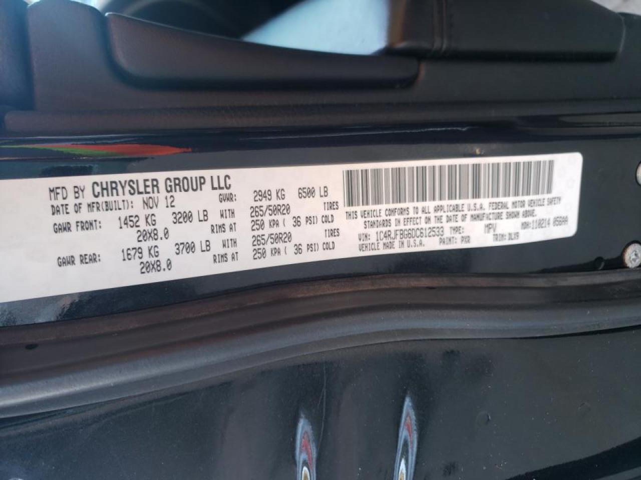 Photo 10 from auction – 2013 JEEP GRAND CHER with VIN 1C4RJFBG6DC612533