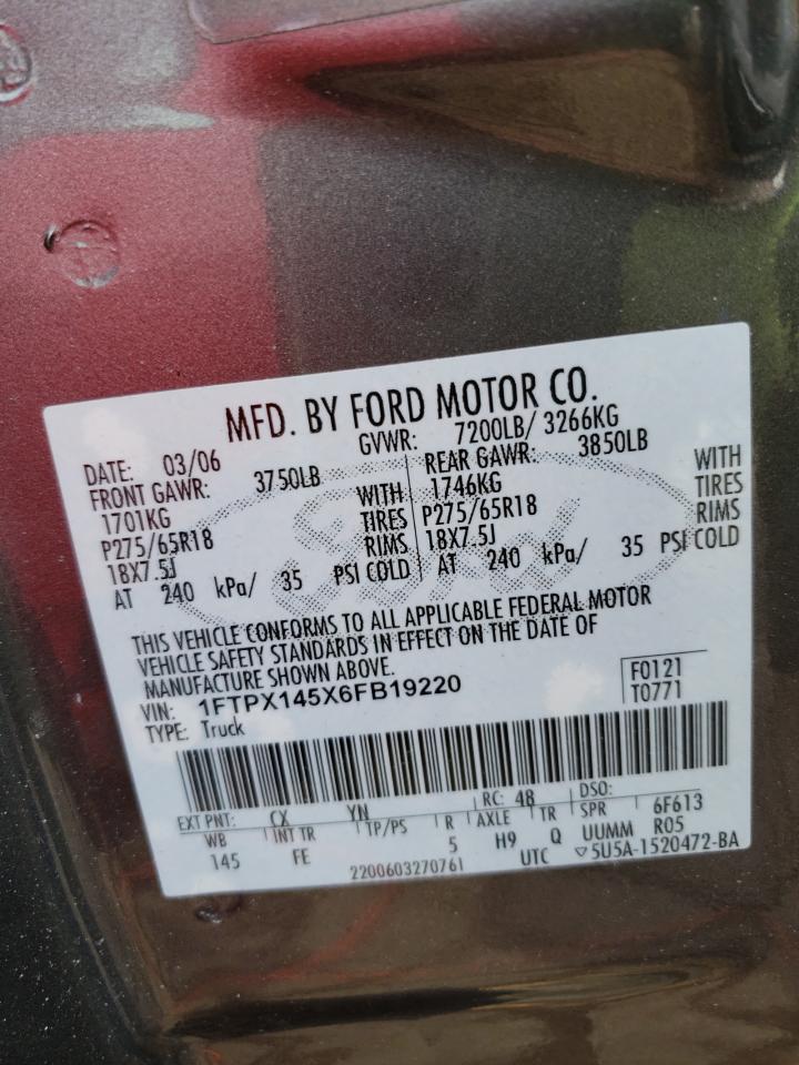 Photo 10 from auction – 2006 FORD F150 with VIN 1FTPX145X6FB19220