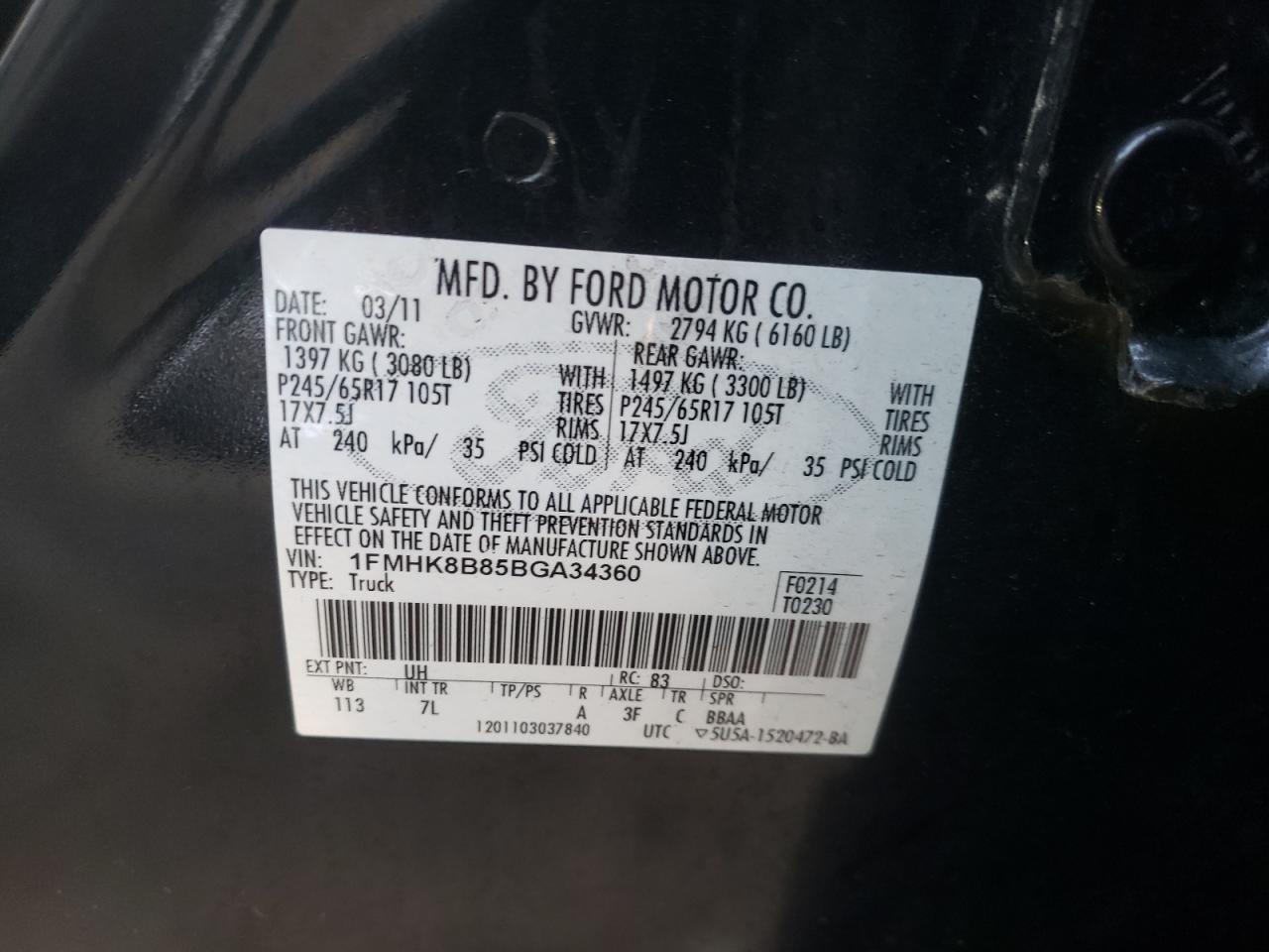 Photo 10 from auction – 2011 FORD EXPLORER with VIN 1FMHK8B85BGA34360