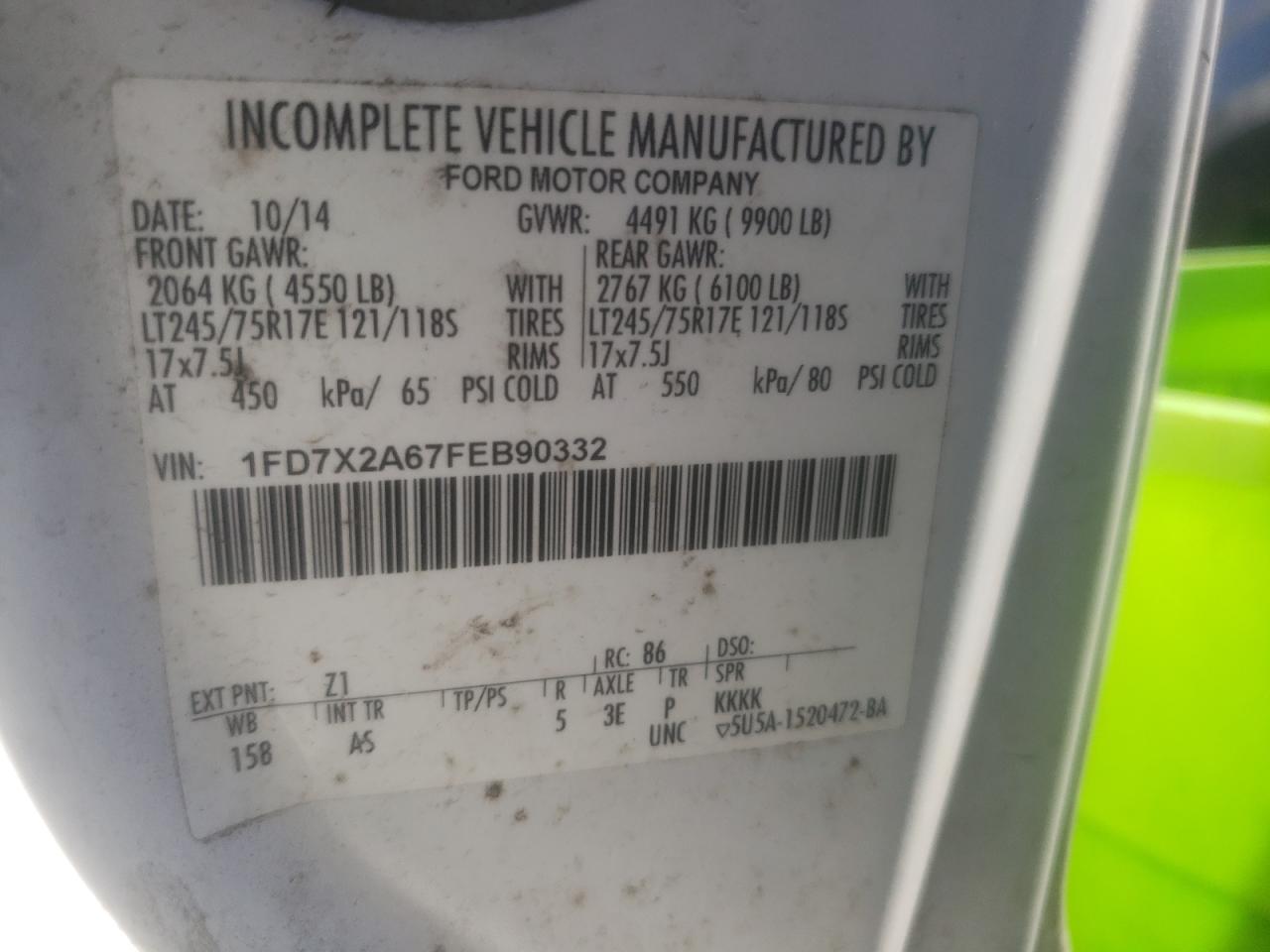 Photo 10 from auction – 2015 FORD F250 SUPER with VIN 1FD7X2A67FEB90332