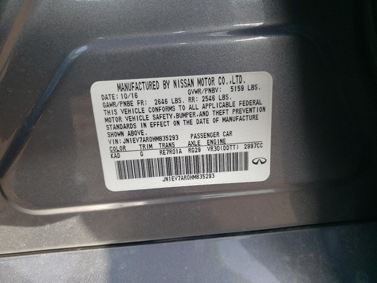 Photo 10 from auction – 2017 INFINITI Q50 PREMIU with VIN JN1EV7AR0HM835293