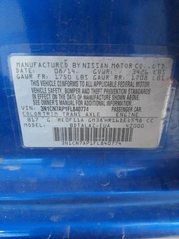 Photo 10 from auction – 2015 NISSAN VERSA S with VIN 3N1CN7AP1FL840774