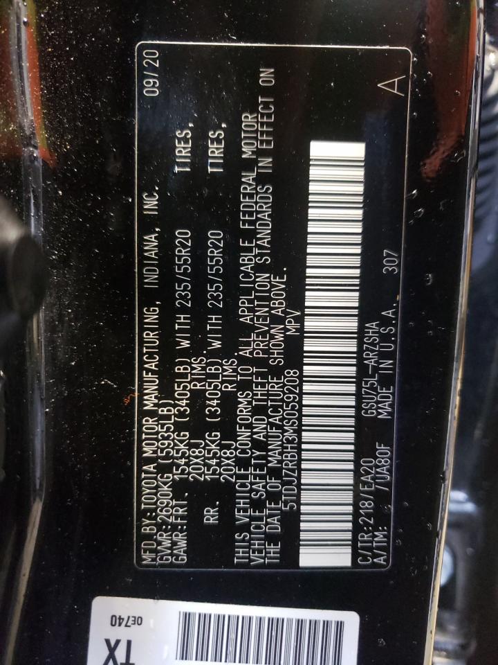 Photo 10 from auction – 2021 TOYOTA HIGHLANDER with VIN 5TDJZRBH3MS059208