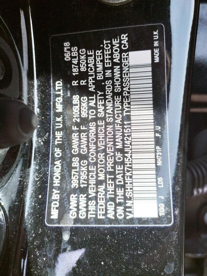 Photo 10 from auction – 2018 HONDA CIVIC EX with VIN SHHFK7H54JU421511