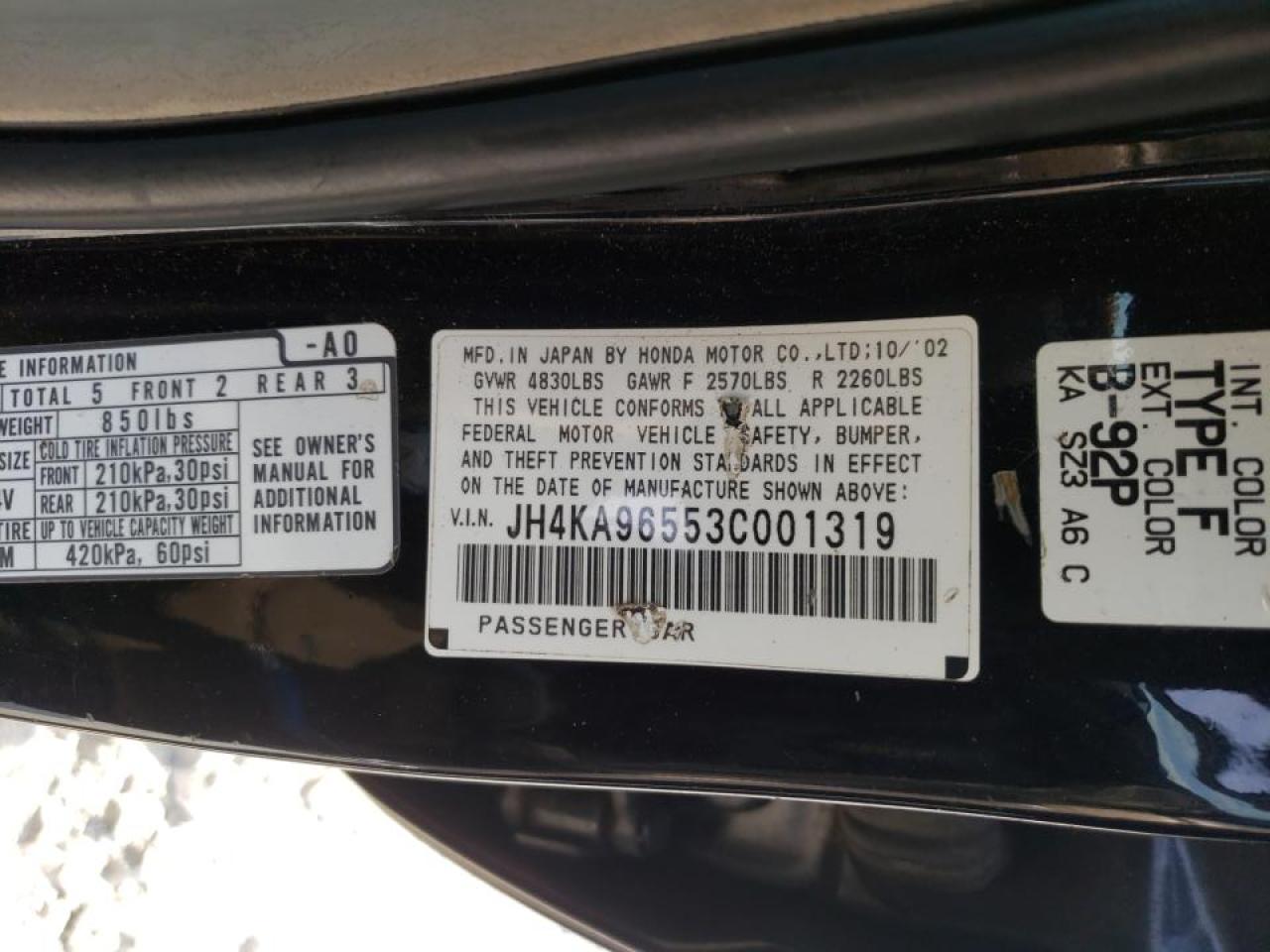 Photo 10 from auction – 2003 ACURA 3.5RL with VIN JH4KA96553C001319