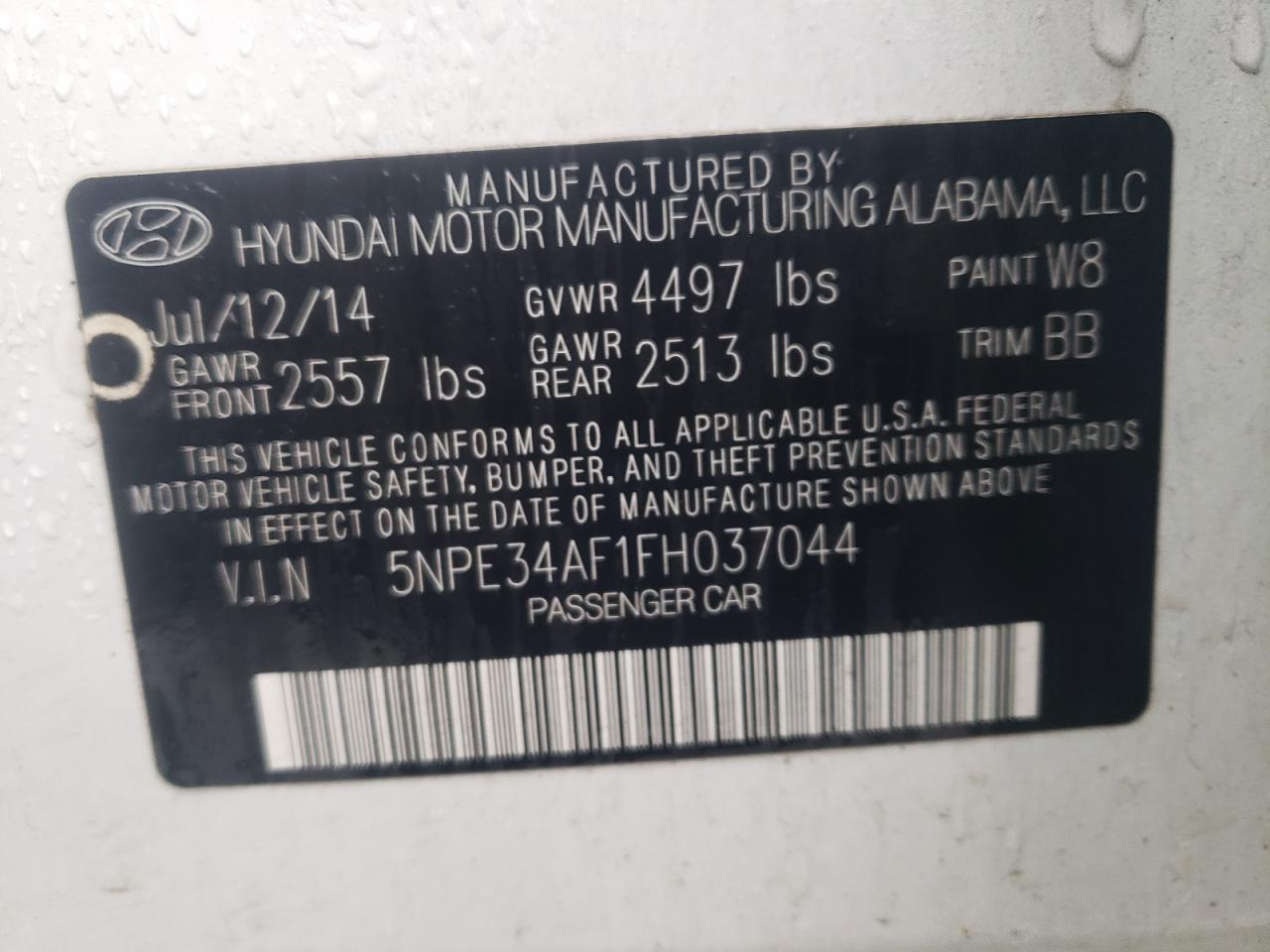 Photo 10 from auction – 2015 HYUNDAI SONATA SPO with VIN 5NPE34AF1FH037044