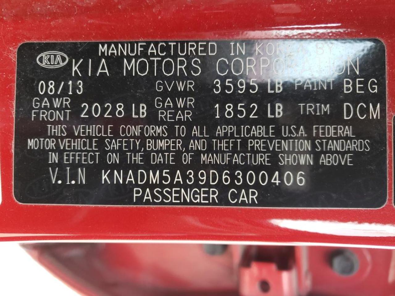 Photo 10 from auction – 2013 KIA RIO LX with VIN KNADM5A39D6300406
