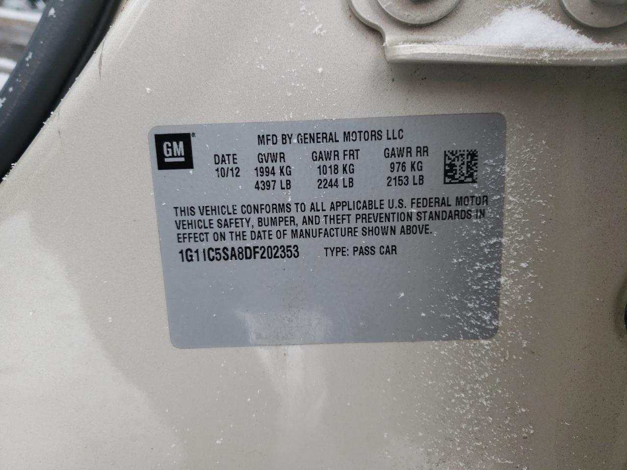 Photo 10 from auction – 2013 CHEVROLET MALIBU 1LT with VIN 1G11C5SA8DF202353
