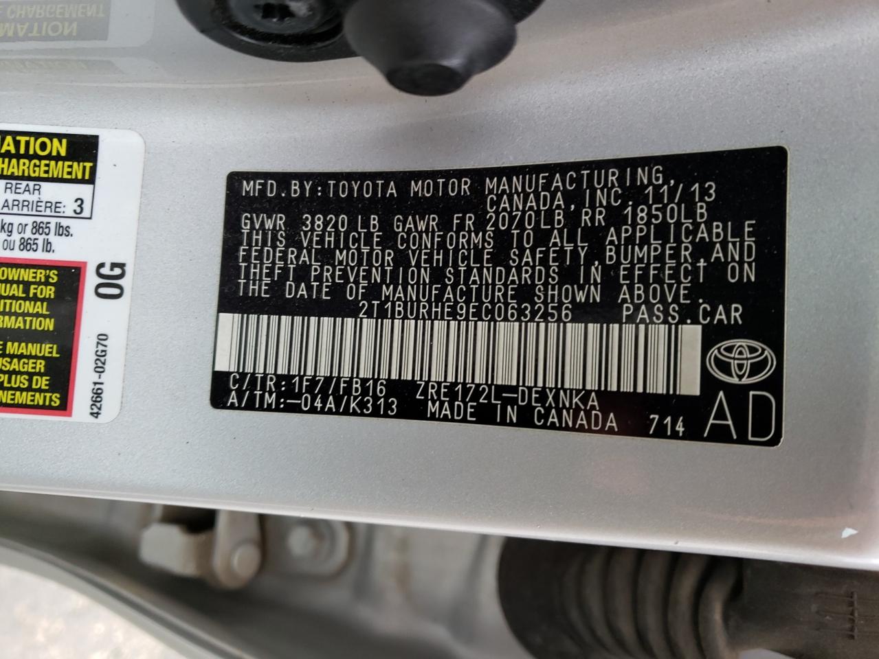 Photo 10 from auction – 2014 TOYOTA COROLLA L with VIN 2T1BURHE9EC063256