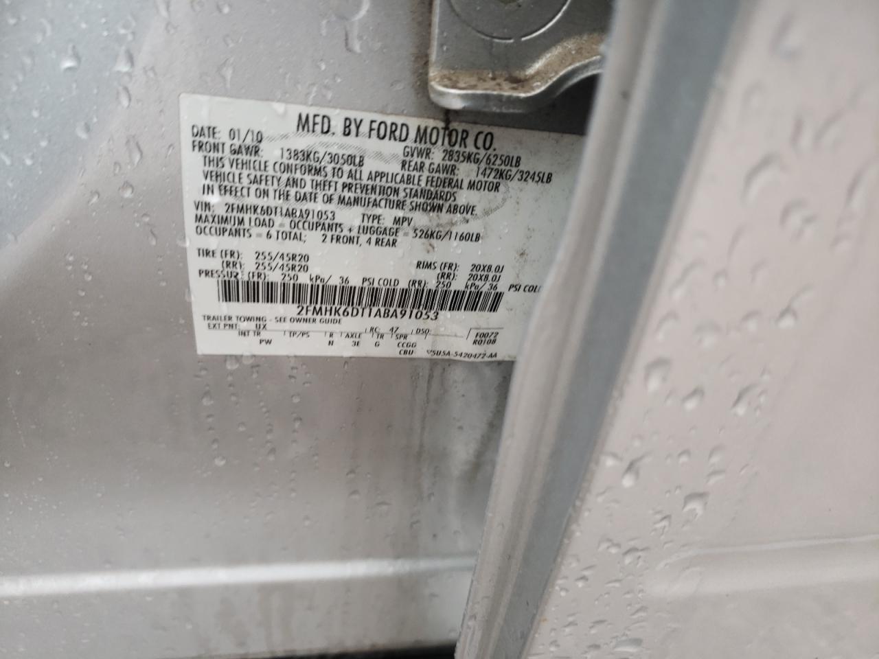 Photo 10 from auction – 2010 FORD FLEX LIMIT with VIN 2FMHK6DT1ABA91053