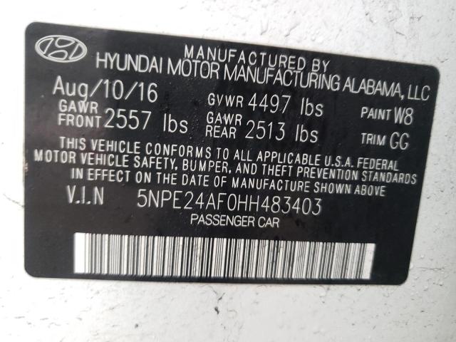 Photo 10 from auction – 2017 HYUNDAI SONATA SE with VIN 5NPE24AF0HH483403