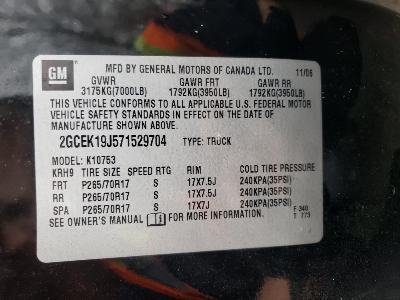 صورة رقم 10 من المزاد - 2007 CHEVROLET SILVERADO مع VIN 2GCEK19J571529704