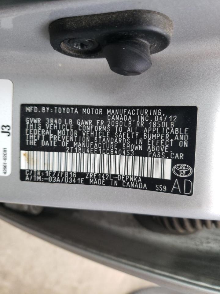 Photo 10 from auction – 2012 TOYOTA COROLLA BA with VIN 2T1BU4EE1CC840453