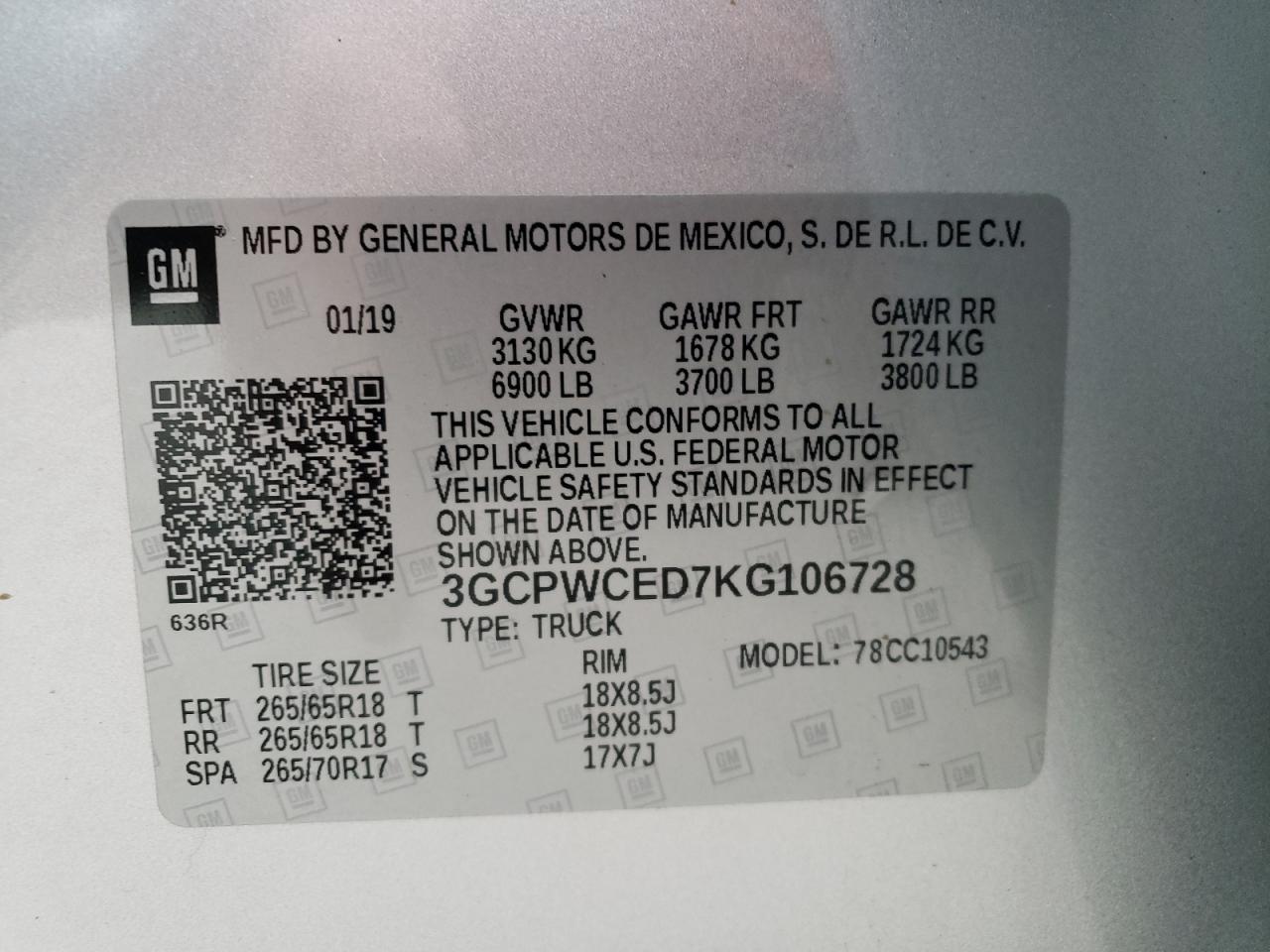 Photo 10 from auction – 2019 CHEVROLET SILVERADO with VIN 3GCPWCED7KG106728