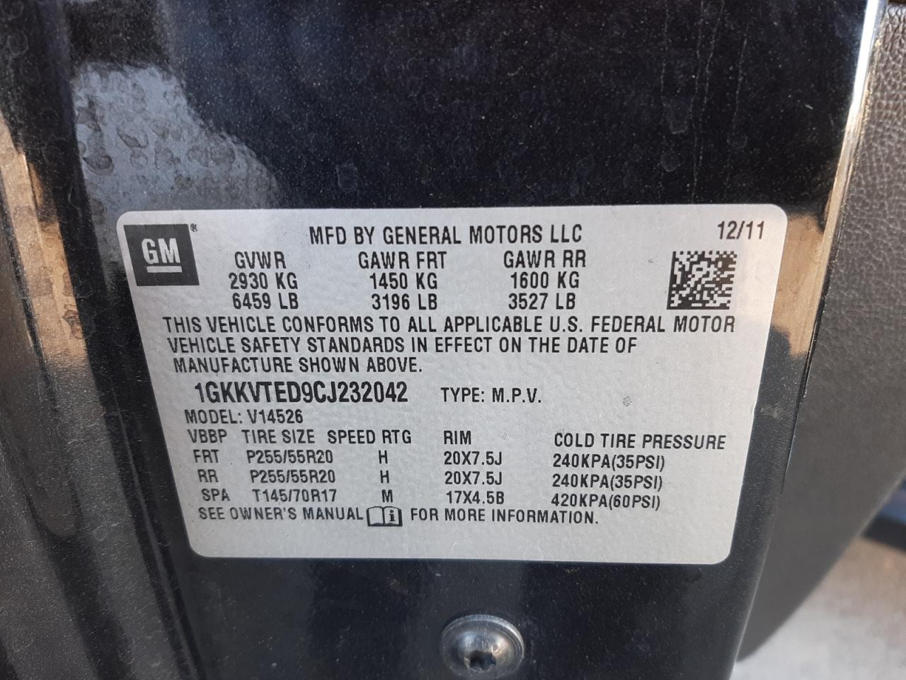 Photo 10 from auction – 2012 GMC ACADIA DEN with VIN 1GKKVTED9CJ232042