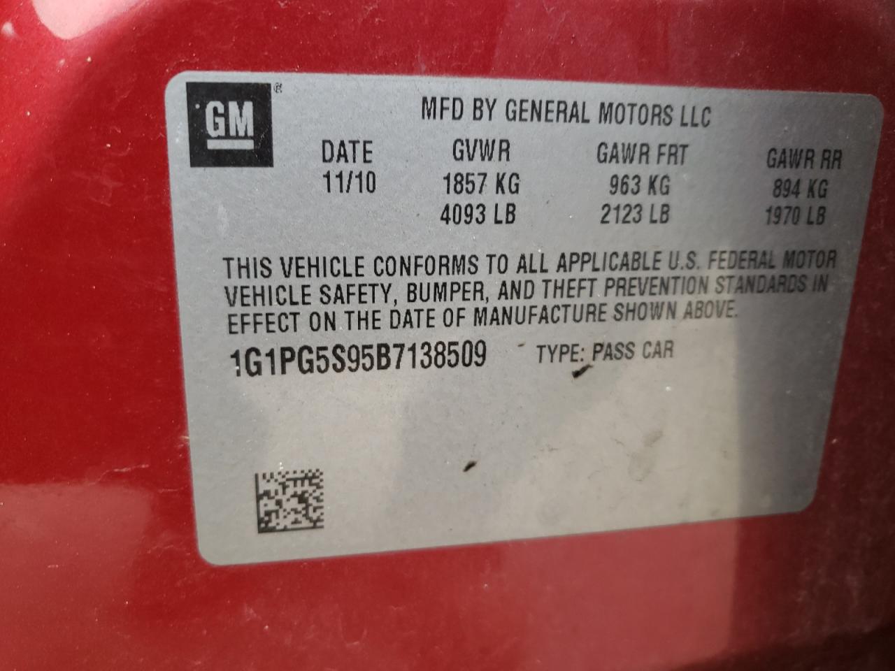 Photo 10 from auction – 2011 CHEVROLET CRUZE LT with VIN 1G1PG5S95B7138509