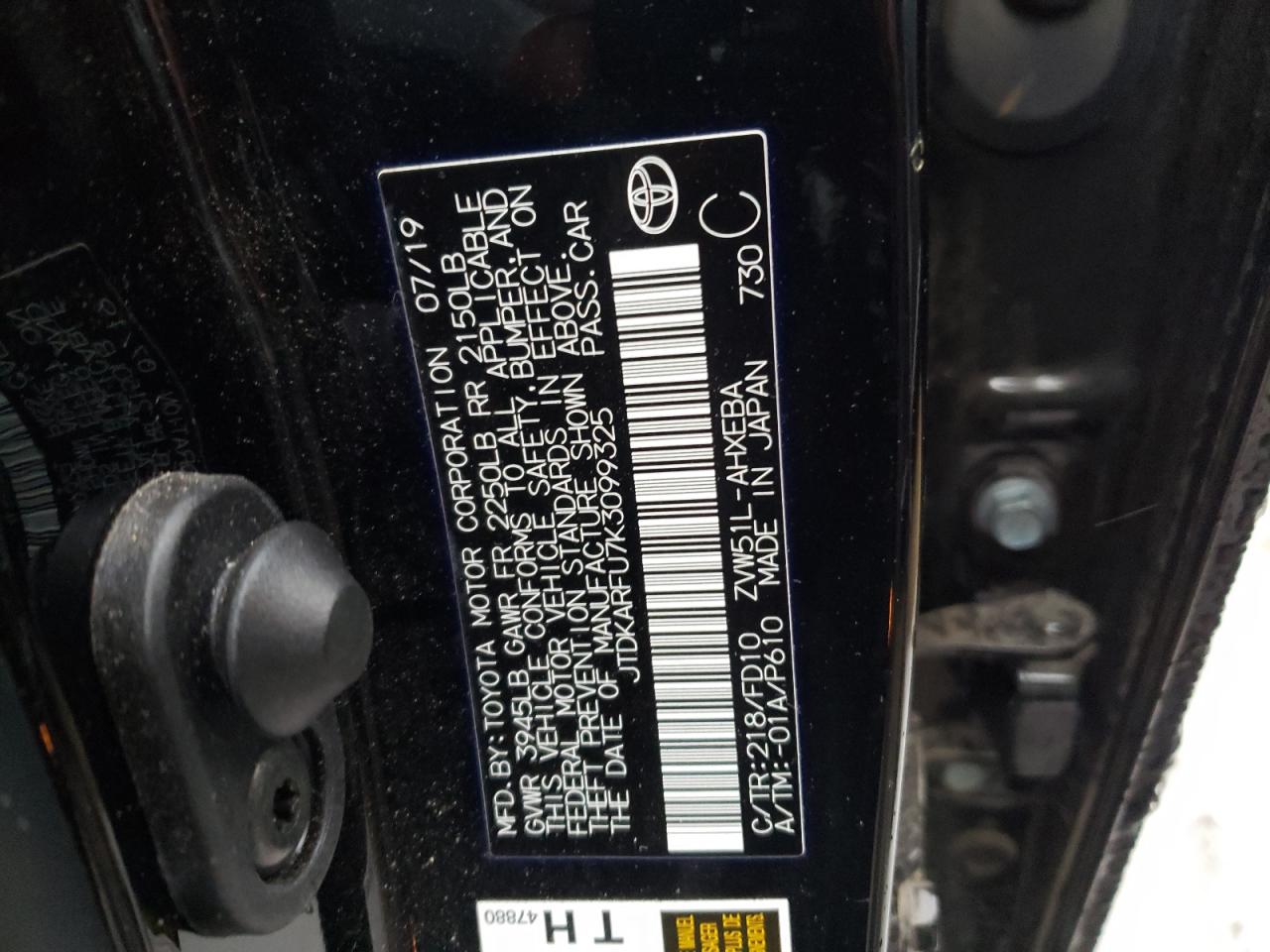 Photo 10 from auction – 2019 TOYOTA PRIUS with VIN JTDKARFU7K3099325