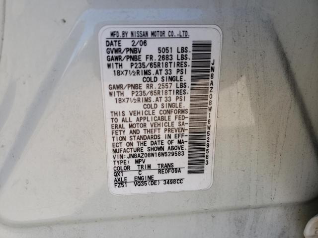 Photo 10 from auction – 2006 NISSAN MURANO SL with VIN JN8AZ08W16W529583