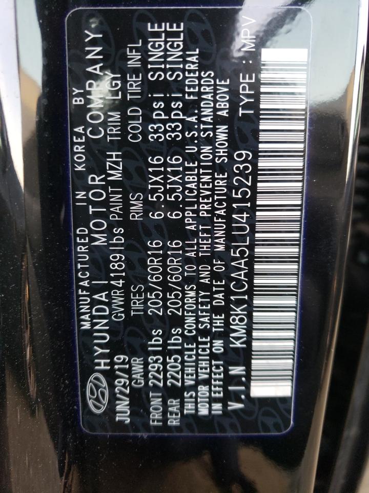 Photo 10 from auction – 2020 HYUNDAI KONA SE with VIN KM8K1CAA5LU415239