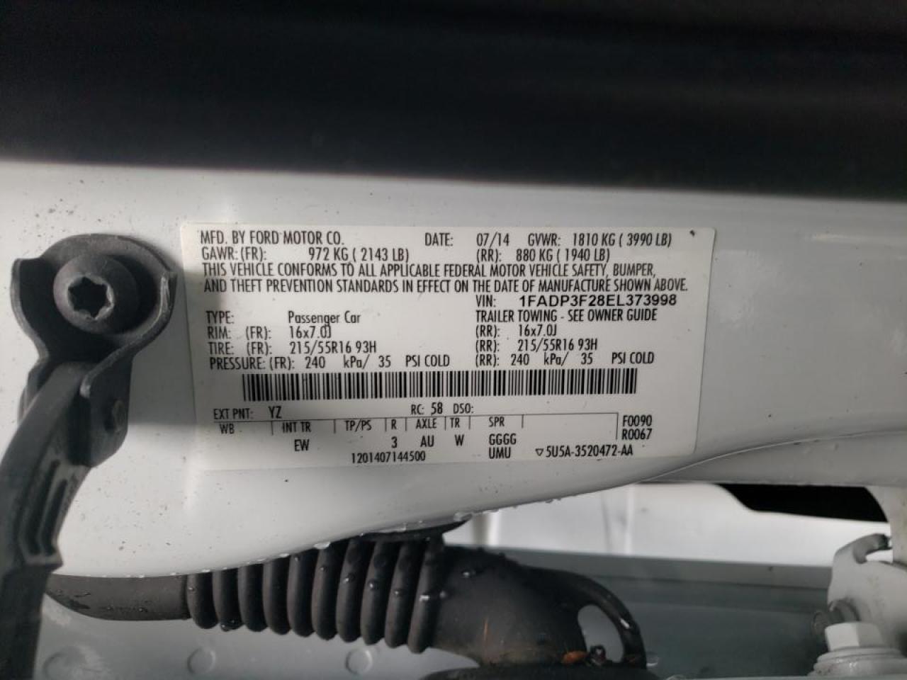 Photo 10 from auction – 2014 FORD FOCUS SE with VIN 1FADP3F28EL373998