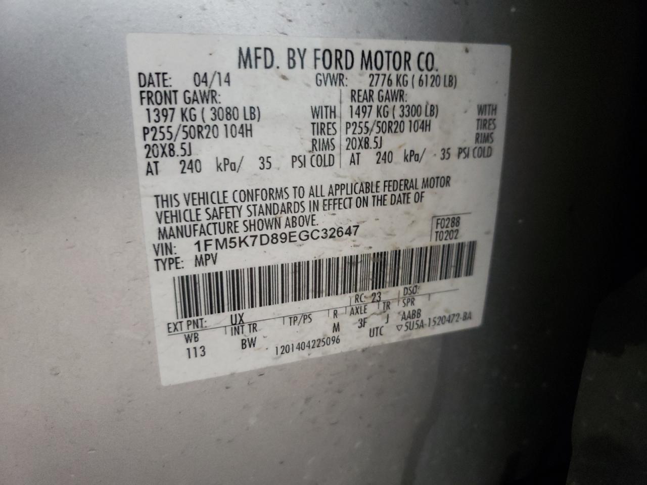 Photo 10 from auction – 2014 FORD EXPLORER X with VIN 1FM5K7D89EGC32647