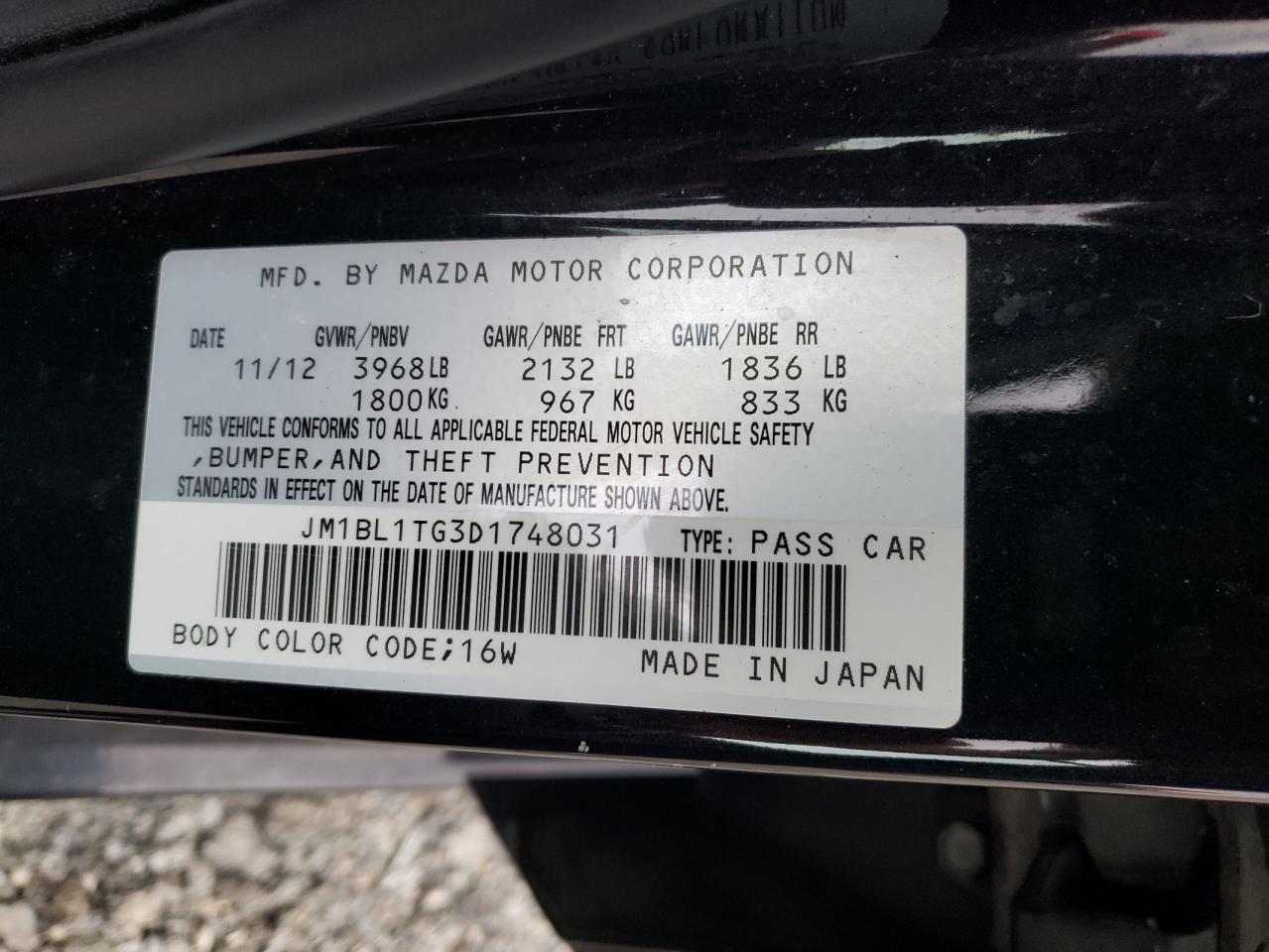 Photo 10 from auction – 2013 MAZDA 3 I with VIN JM1BL1TG3D1748031