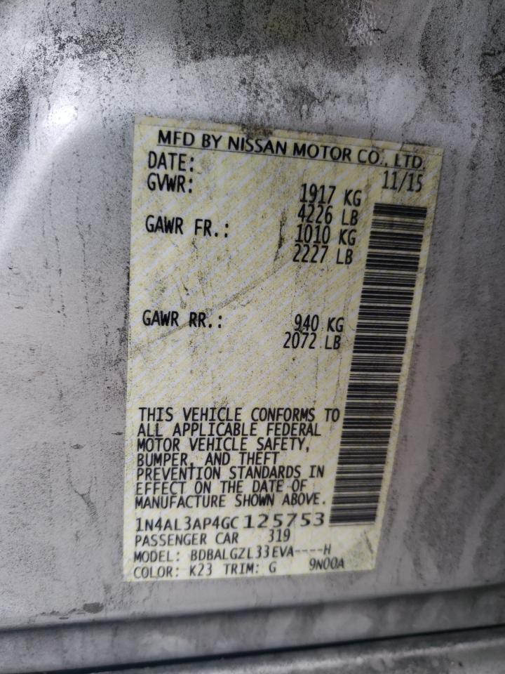 Photo 10 from auction – 2016 NISSAN ALTIMA 2.5 with VIN 1N4AL3AP4GC125753