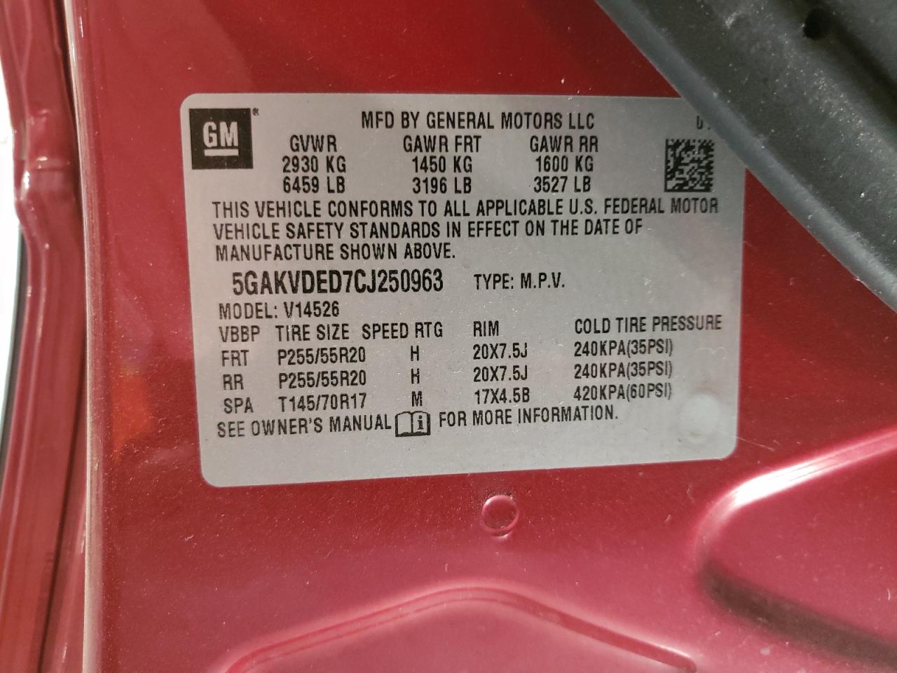 Photo 10 from auction – 2012 BUICK ENCLAVE with VIN 5GAKVDED7CJ250963