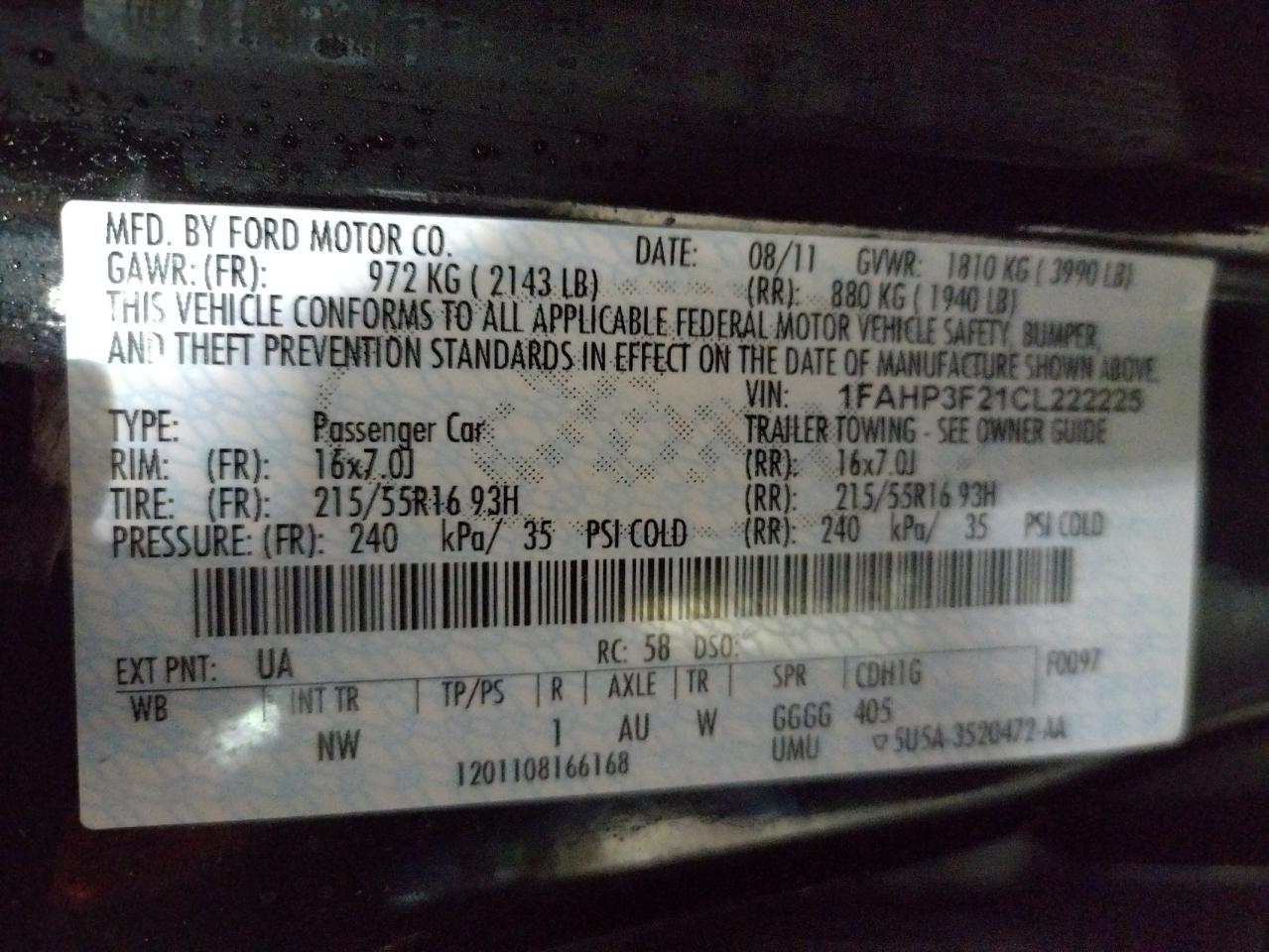 Photo 10 from auction – 2012 FORD FOCUS SE with VIN 1FAHP3F21CL222225