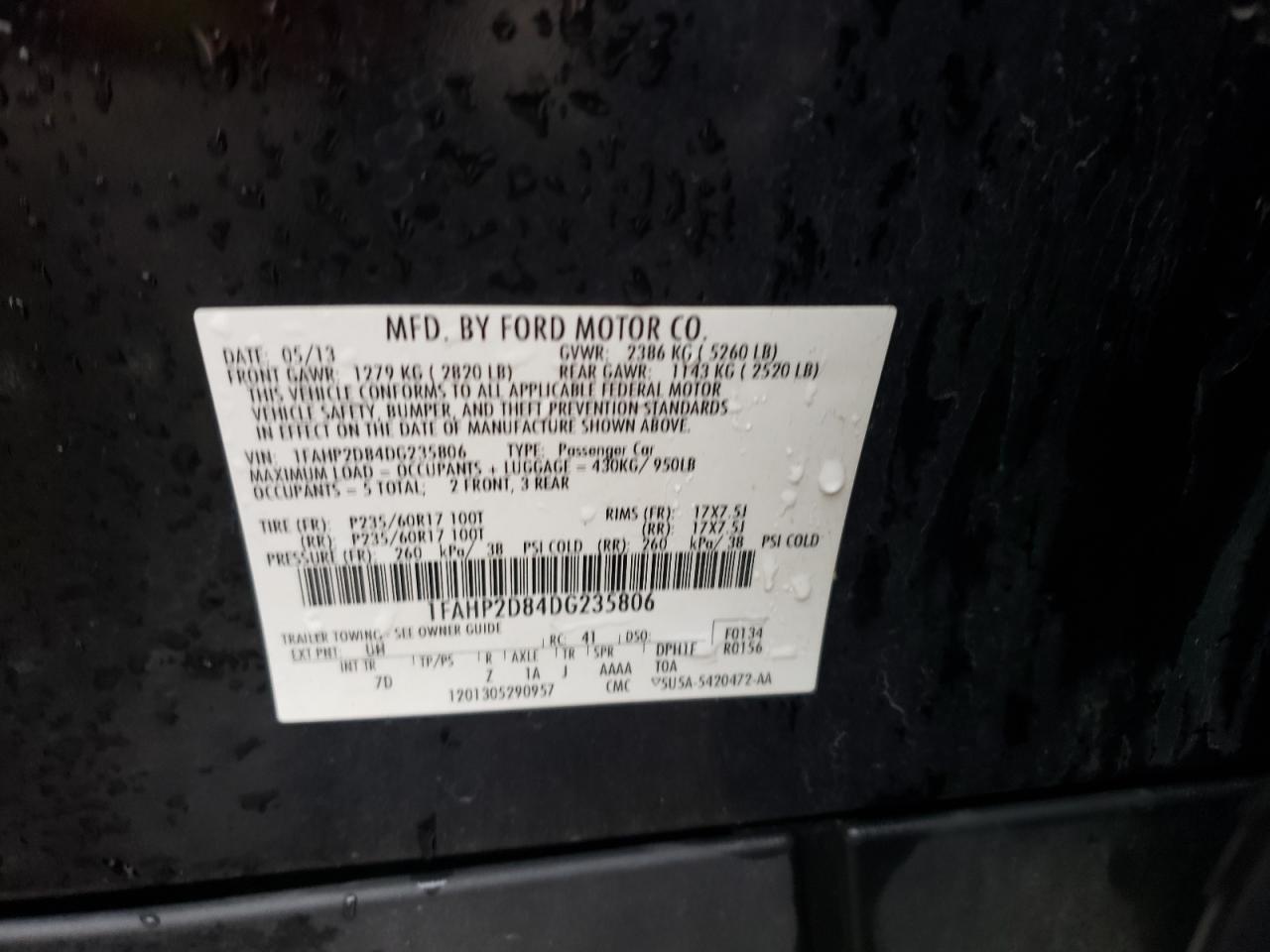 Photo 10 from auction – 2013 FORD TAURUS SE with VIN 1FAHP2D84DG235806