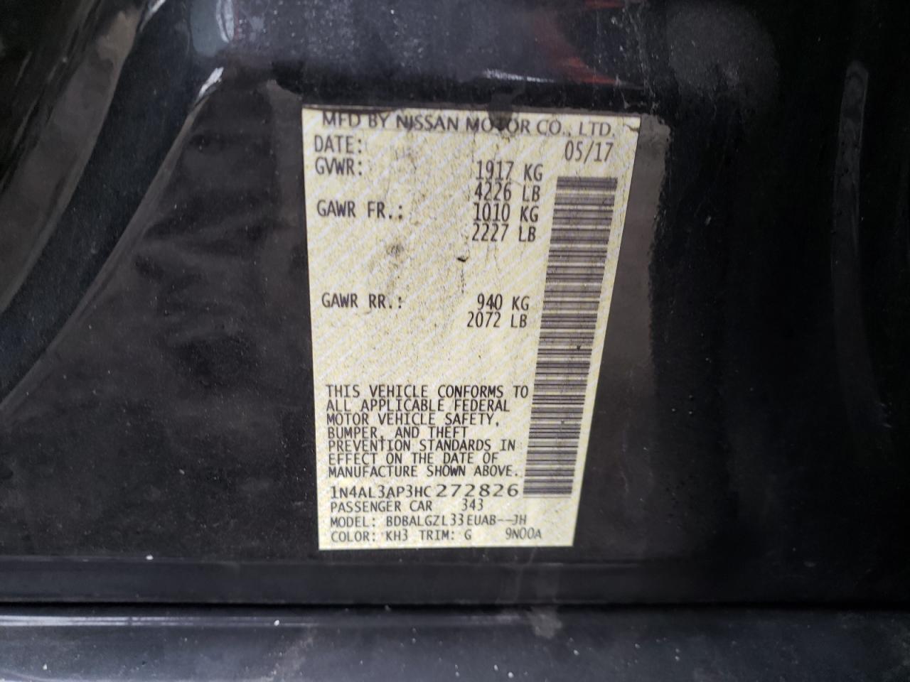 Photo 10 from auction – 2017 NISSAN ALTIMA 2.5 with VIN 1N4AL3AP3HC272826