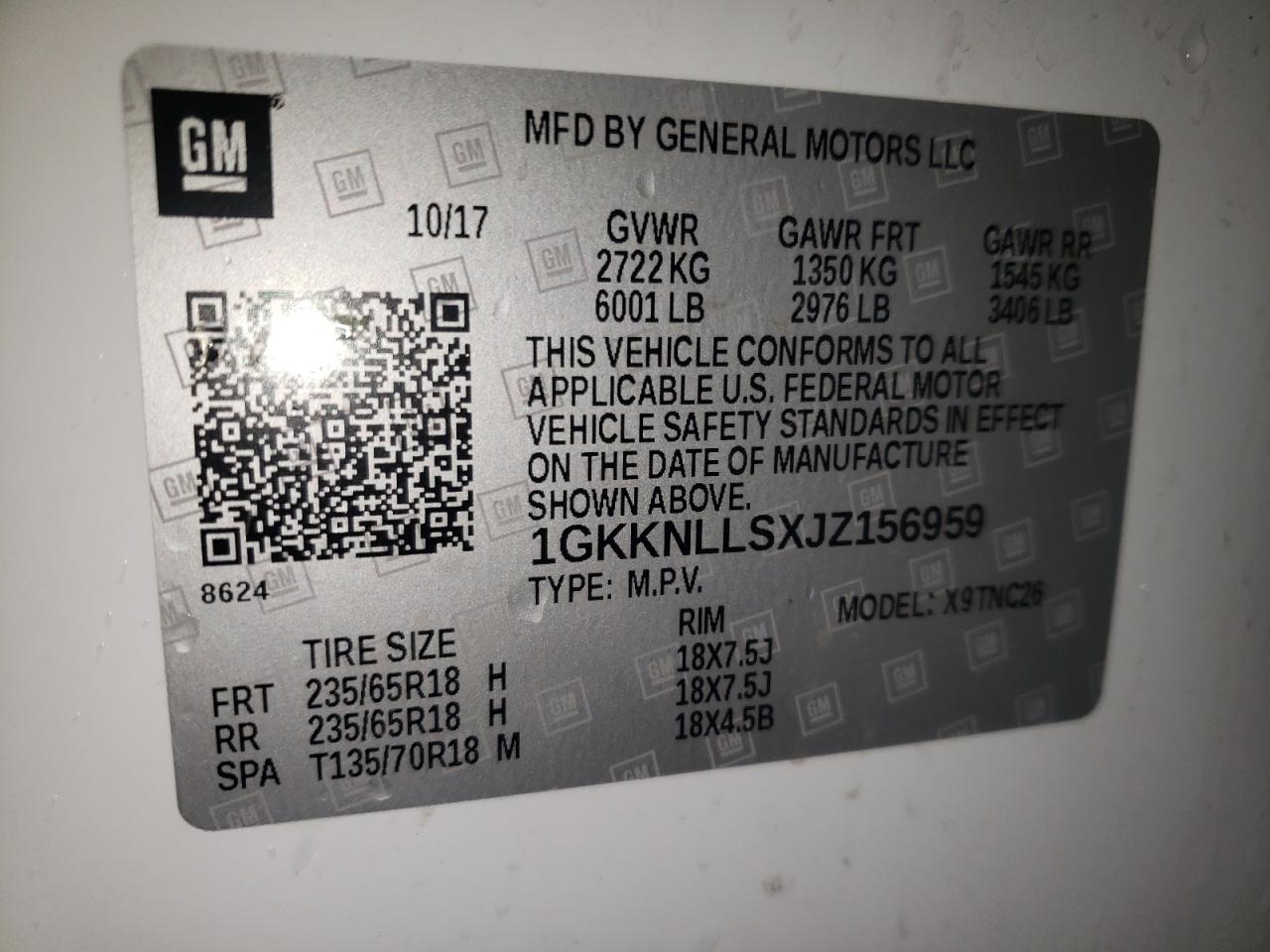 Photo 10 from auction – 2018 GMC ACADIA SLE with VIN 1GKKNLLSXJZ156959