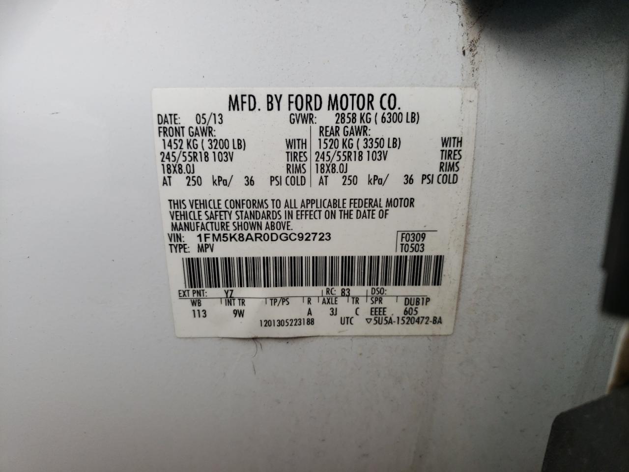 Photo 10 from auction – 2013 FORD EXPLORER P with VIN 1FM5K8AR0DGC92723