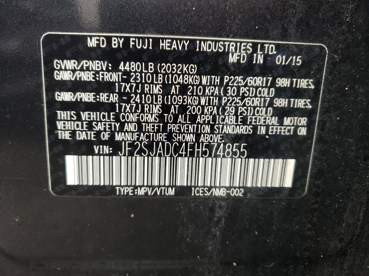 Photo 10 from auction – 2015 SUBARU FORESTER 2 with VIN JF2SJADC4FH574855