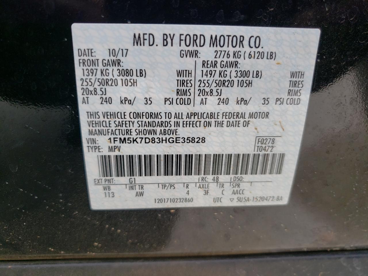 Photo 10 from auction – 2017 FORD EXPLORER X with VIN 1FM5K7D83HGE35828