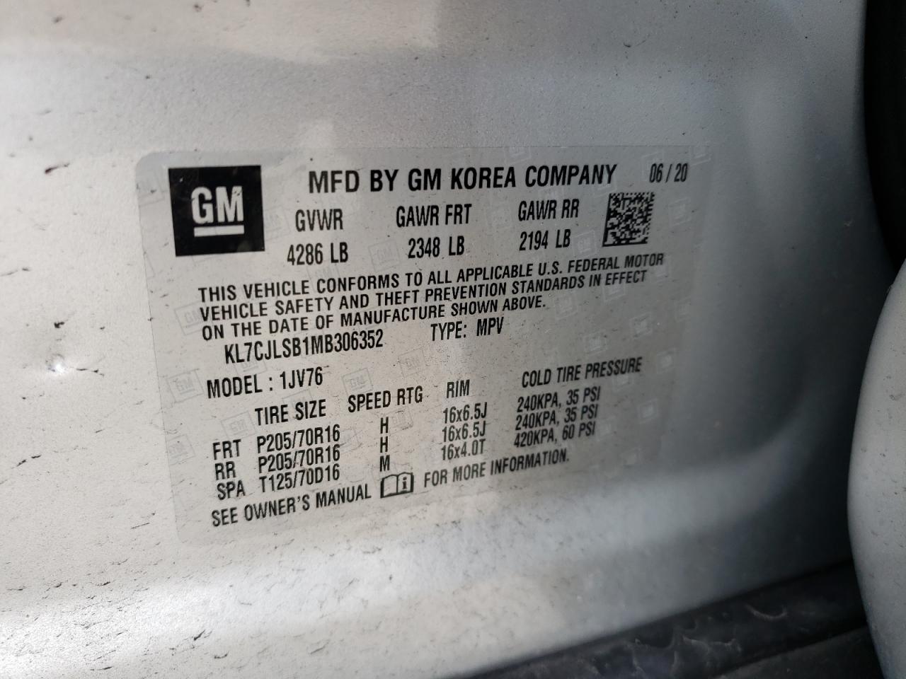 Photo 10 from auction – 2021 CHEVROLET TRAX 1LT with VIN KL7CJLSB1MB306352