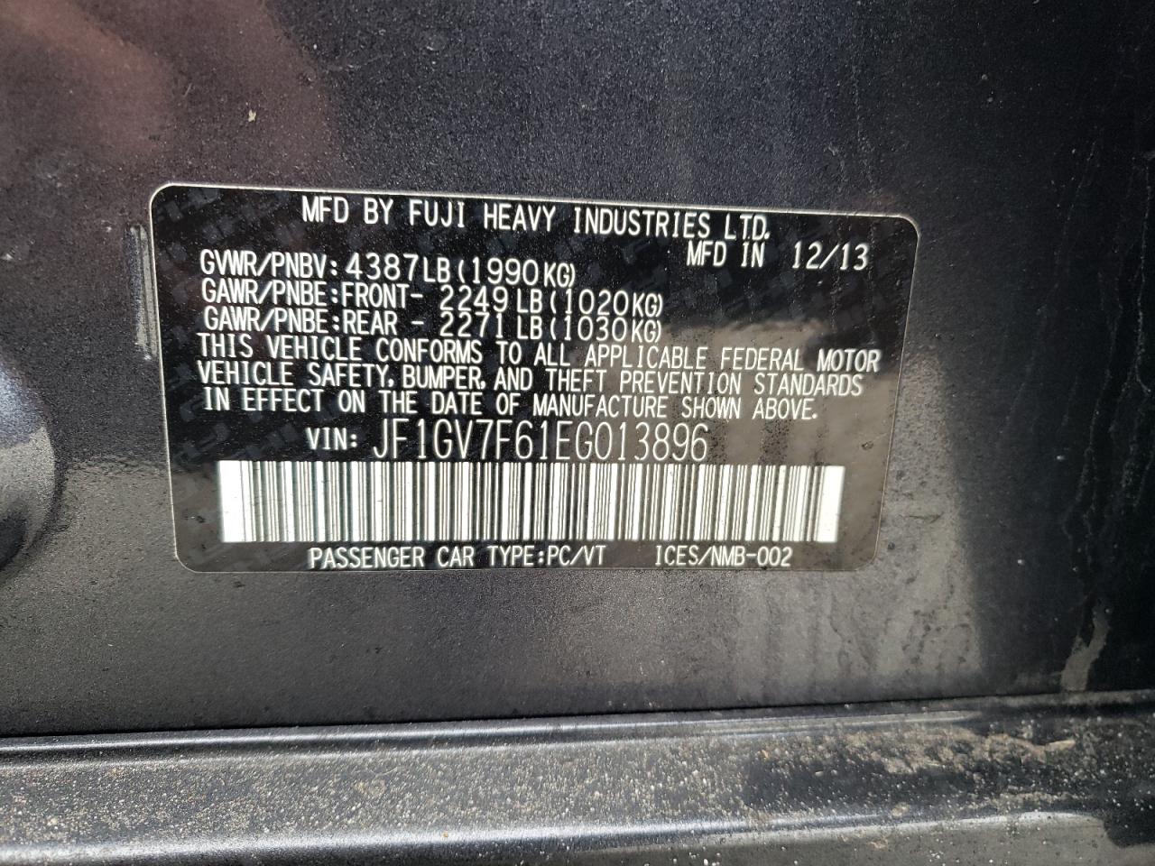Photo 10 from auction – 2014 SUBARU IMPREZA WR with VIN JF1GV7F61EG013896