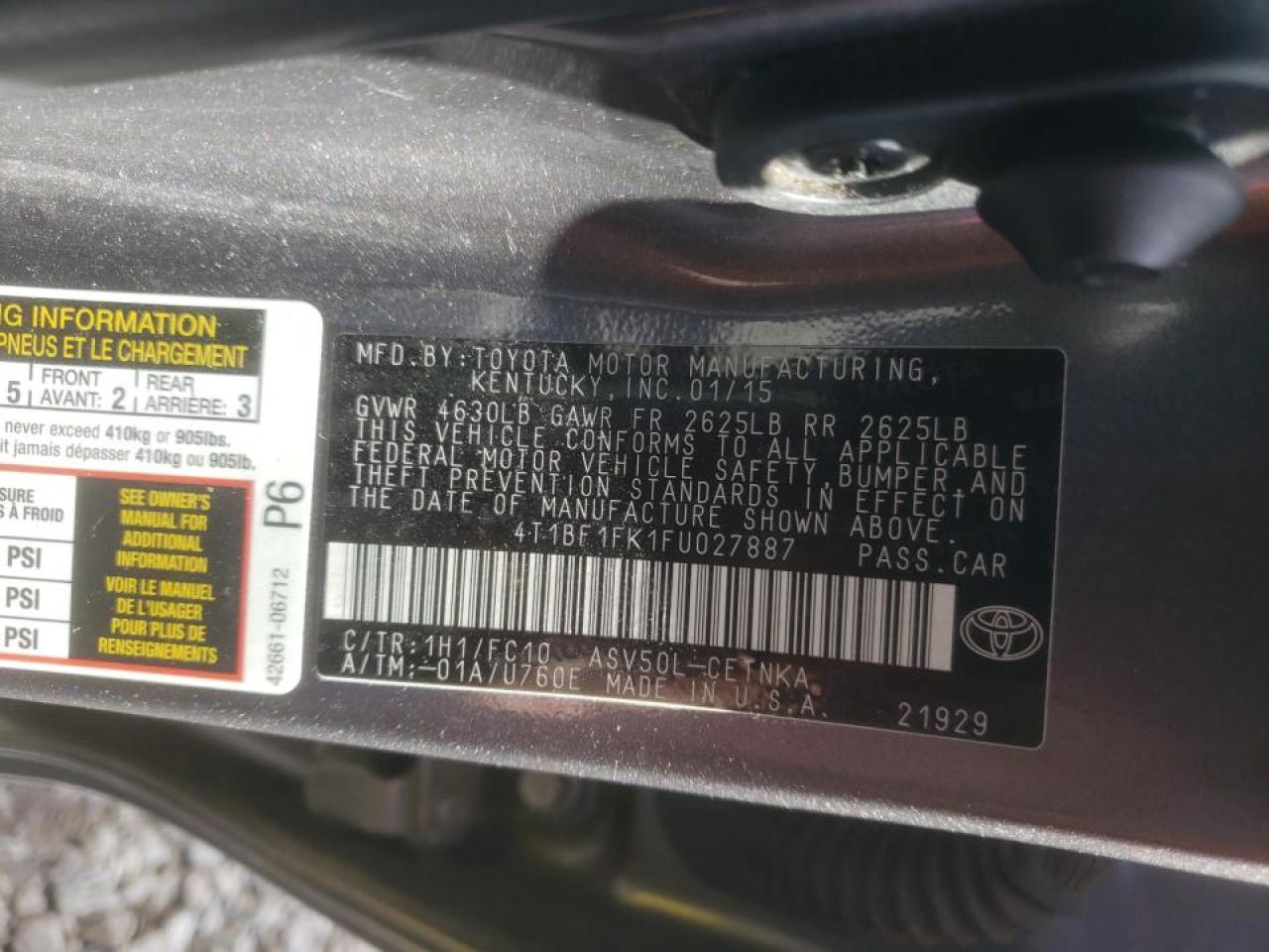 Photo 10 from auction – 2015 TOYOTA CAMRY LE with VIN 4T1BF1FK1FU027887