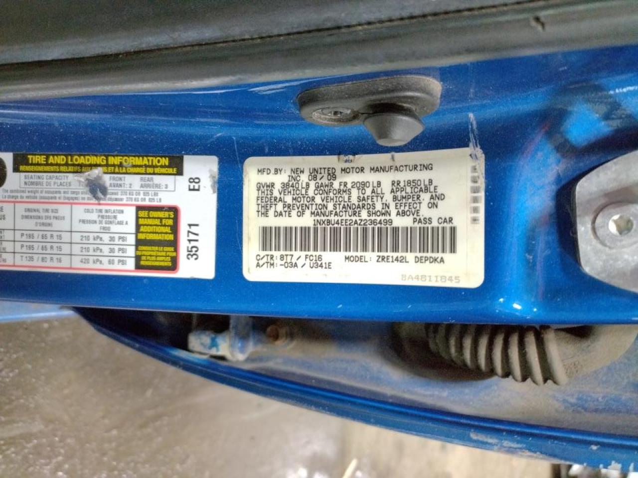 Photo 10 from auction – 2010 TOYOTA COROLLA BA with VIN 1NXBU4EE2AZ236499