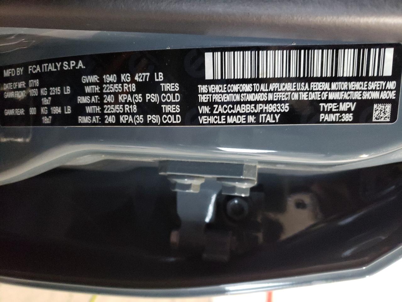 Photo 10 from auction – 2018 JEEP RENEGADE L with VIN ZACCJABB5JPH96335