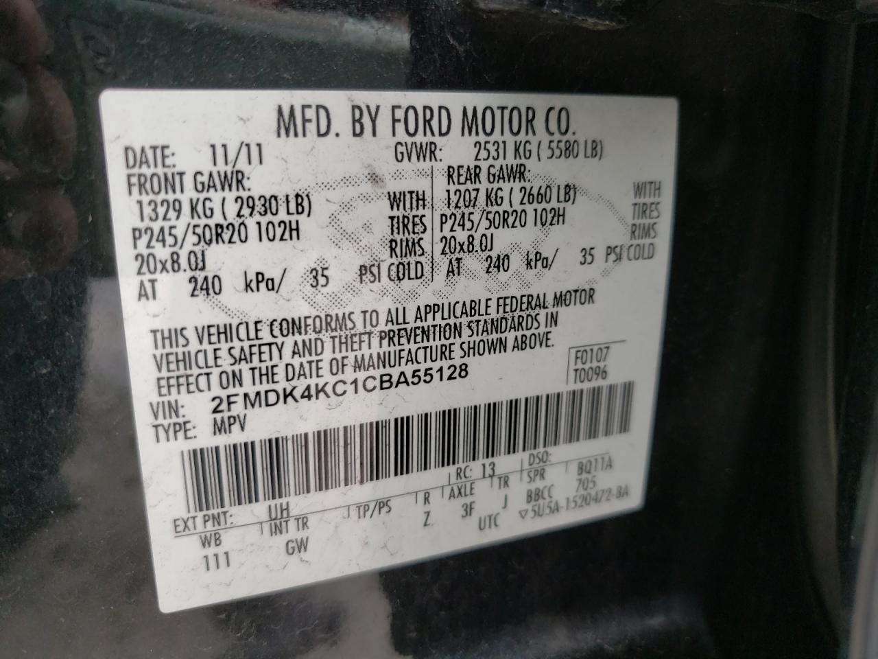 Photo 10 from auction – 2012 FORD EDGE LIMIT with VIN 2FMDK4KC1CBA55128