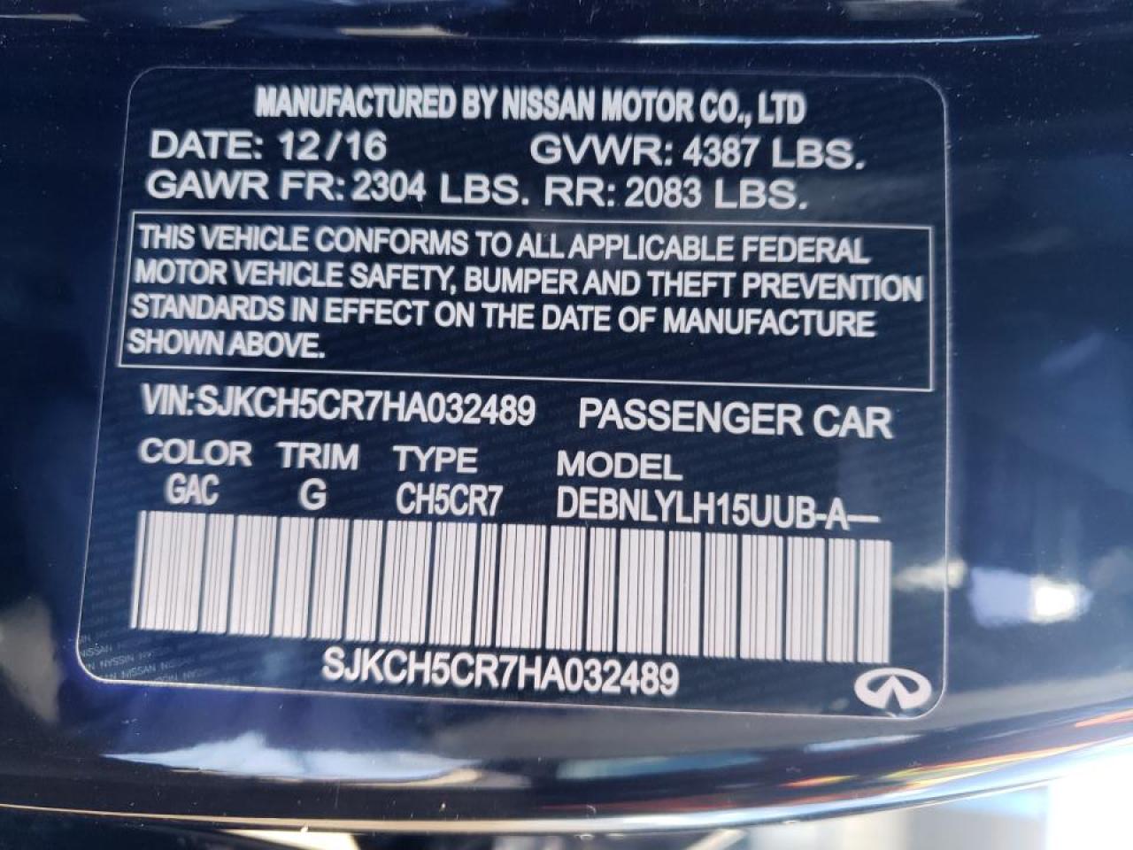 Photo 10 from auction – 2017 INFINITI QX30 BASE with VIN SJKCH5CR7HA032489